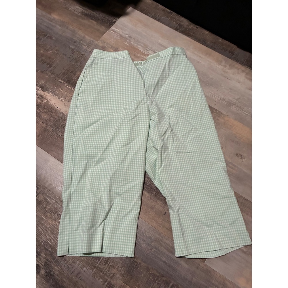 Alfred Dunner Petite Gingham Cropped Pants Sage Green White Plaid Size 12P